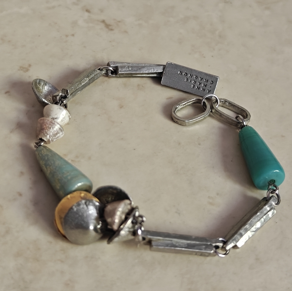 Anne Marie Chagnon Glass And Pewter Bracelet